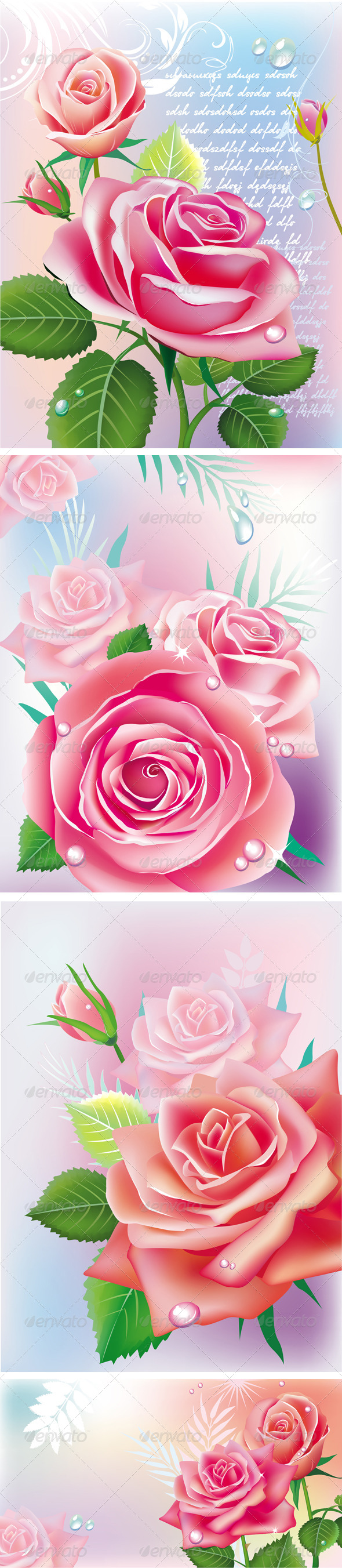 Set of Cards with Roses. - Flowers & Plants Nature
