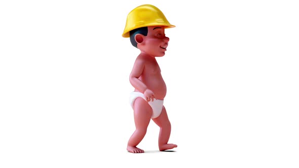Fun 3D cartoon of a baby with a helmet alt