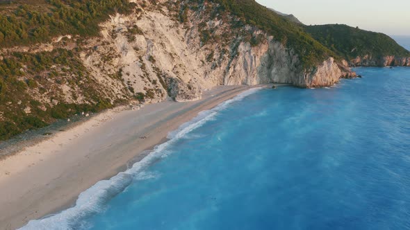 Aerial Coast Revealingn Footage of Beautiful Milos Beach of Lefkada Ionian Island Greece