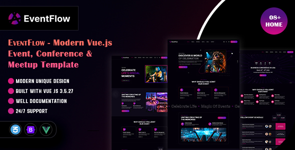 Eventflow – Modern Vue.js Event, Conference & Meetup Template