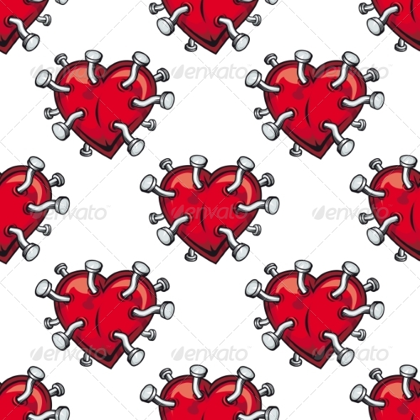 Seamless Hearts Studded with Nails - Patterns Decorative