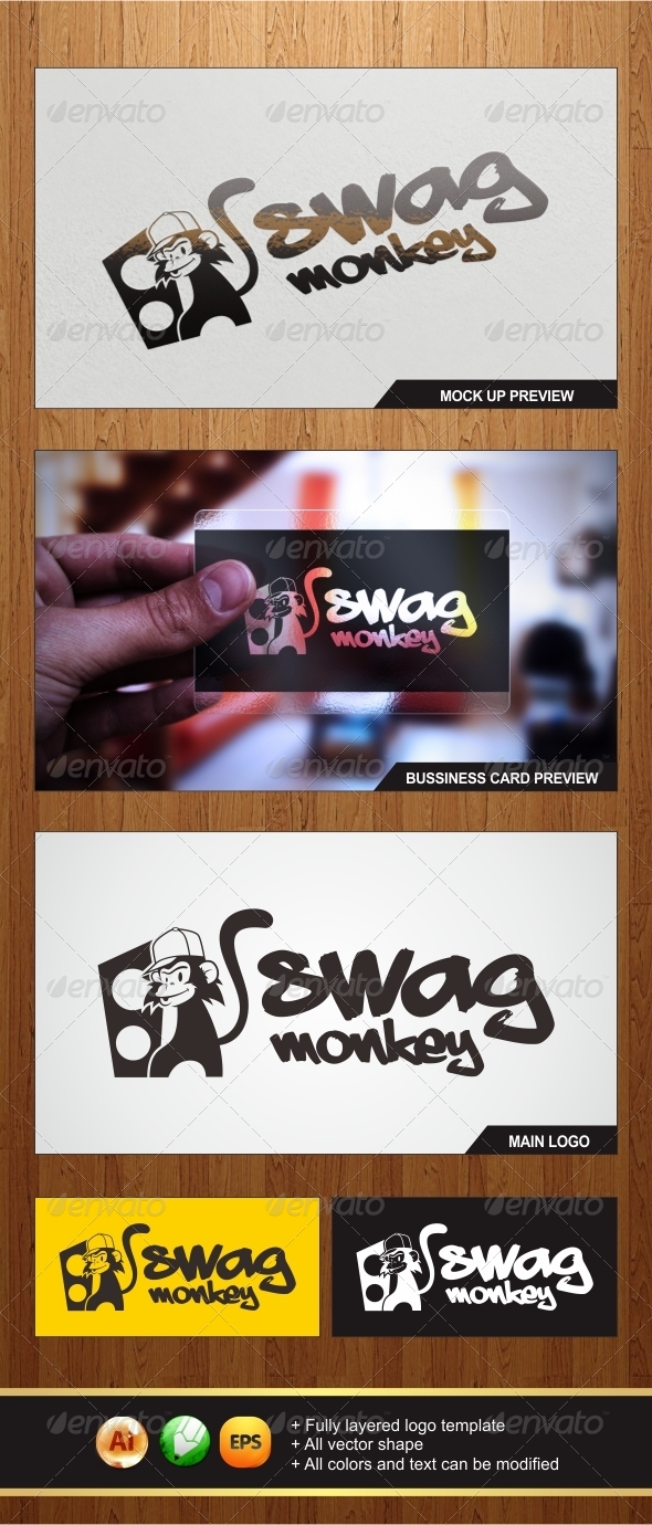 Swag Monkey Logo - Animals Logo Templates