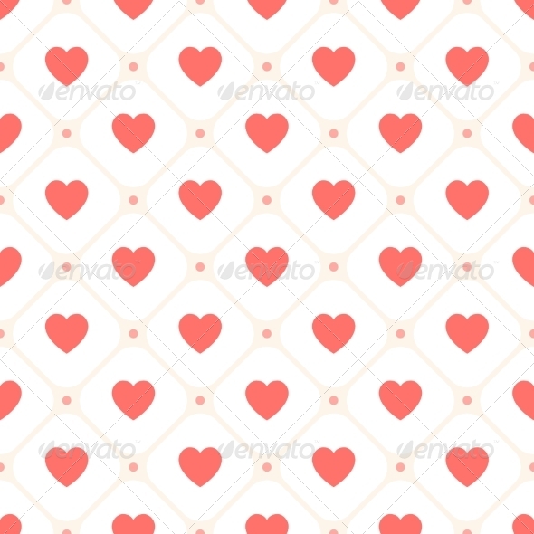 Vector Seamless Retro Pattern with Hearts - Patterns Decorative