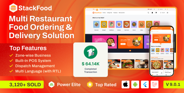 StackFood – تطبيق توصيل أطعمة مع لوحة تحكم إدارة ومتجر متعدد المطاعم