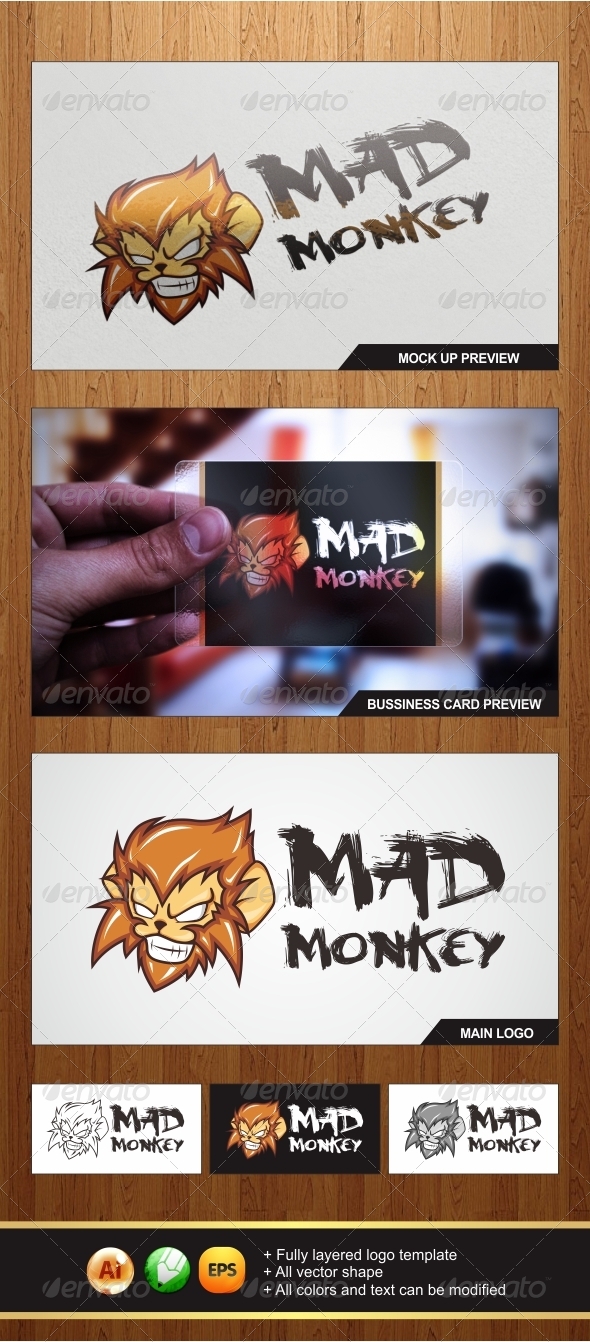 Mad Monkey Logo - Animals Logo Templates
