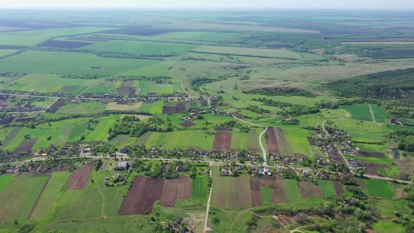 Aerial view of a small village.