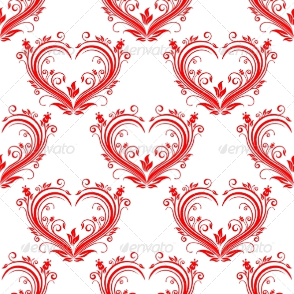 Seamless Pattern Ornate Floral Hearts - Patterns Decorative