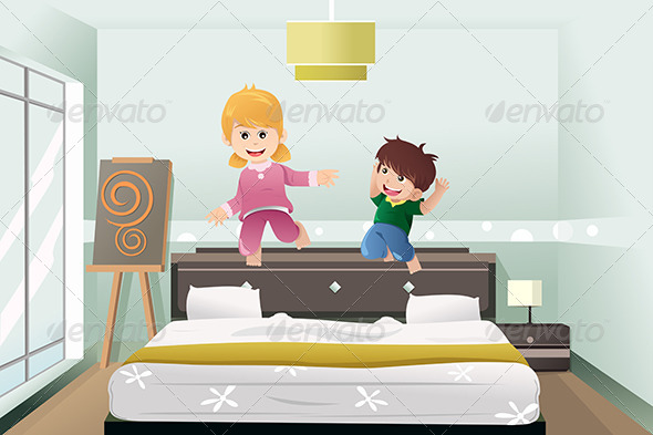Kids Jumping on the Bed - People Characters