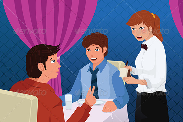 Waiter in a Restaurant Serving Customers - People Characters