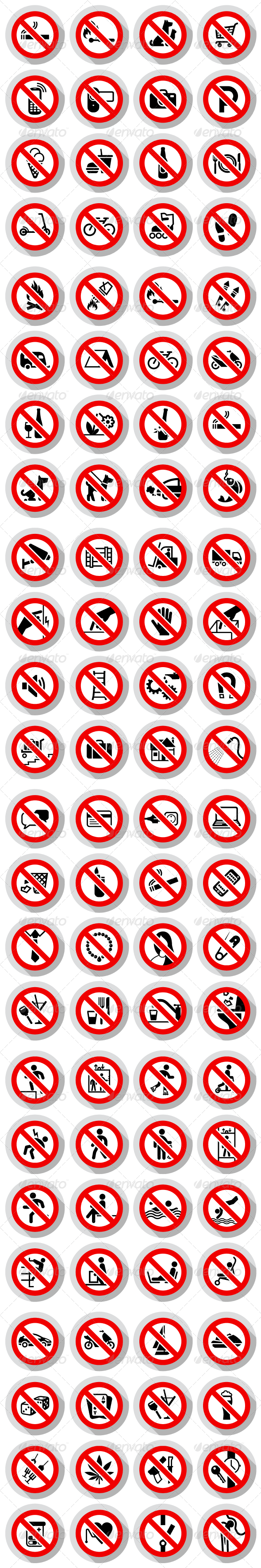 96 Prohibited Symbols, Modern Paper Labels - Decorative Symbols Decorative