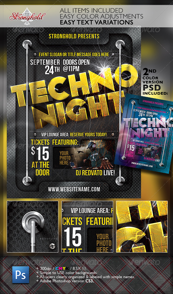 Techno Night Club Party Flyer Template - Flyers Print Templates