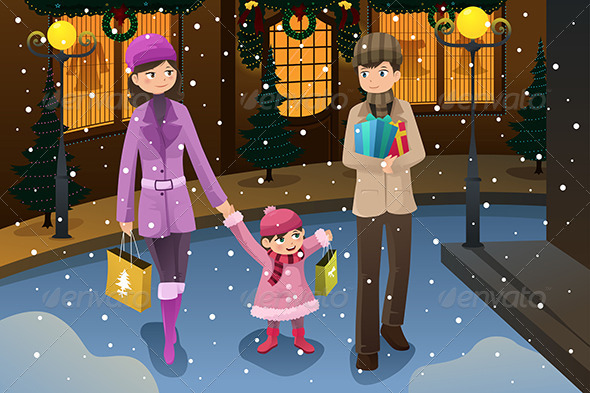 Family doing Christmas Shopping - Christmas Seasons/Holidays