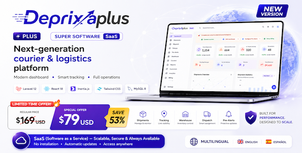 Deprixa Plus - Courier, Parcel & Logistics SaaS Platform | Laravel 12 + React 18