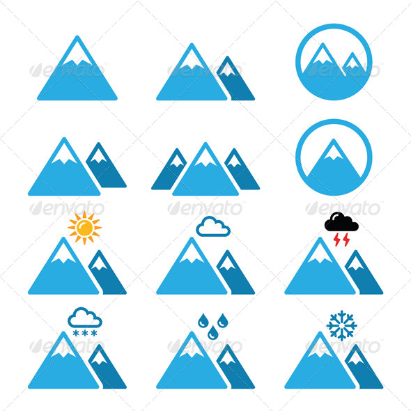 Mountain Winter Vector Icons Set - Landscapes Nature