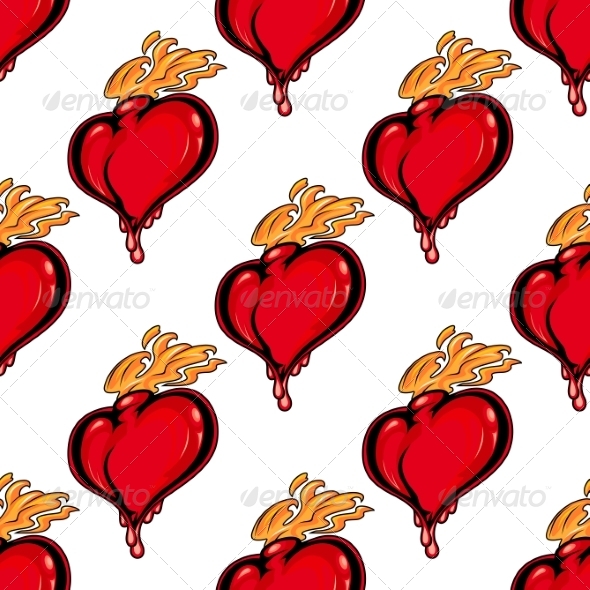 Seamless Pattern with Hearts on Fire - Patterns Decorative