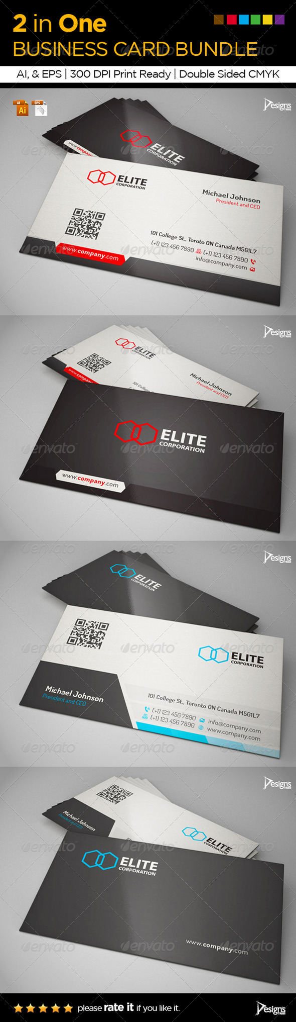 2 in One Business Card Bundle - Business Cards Print Templates