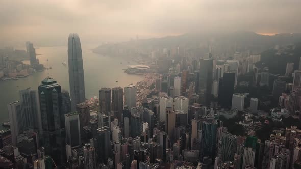Modern Skyscrapers In Hong Kong City. buildings in Hong Kong city on sunrise.