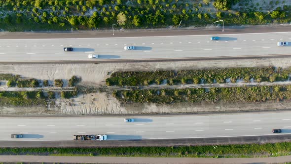 Aerial Top View of Highway with Vehicle Movement. California, USA. alt