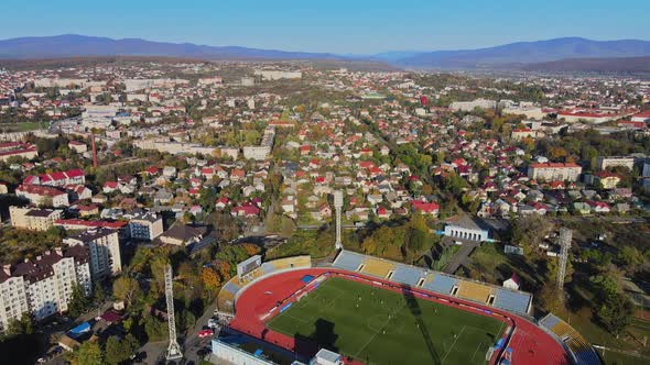 Panorama View of on Residential Area Roof City Uzhgorod Transcarpathia in the Avanhard Stadium alt