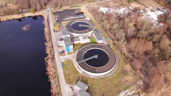 Top view of dirty water treatment plant, liquid treatment concept