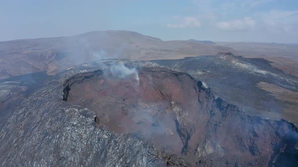 Striking Aerial View Circling Around Fagradalsfjall Smoky Crater Cone Iceland Day alt