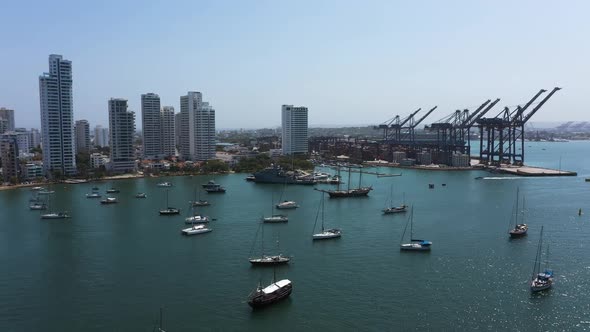 Aerial View of a Cargo Port in Cartagena Colombia
