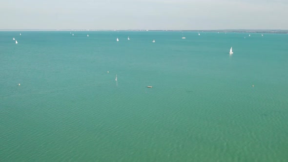 Aerial View of Lake Balaton in Hungary Coast of Balatonfured Sunny Day alt