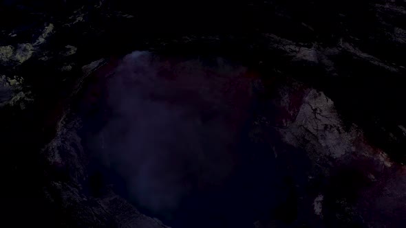 Wide Crater Formed And Hazardous Gas Spewed After A Destructive Volcanic Blow-up. Aerial Ascend alt