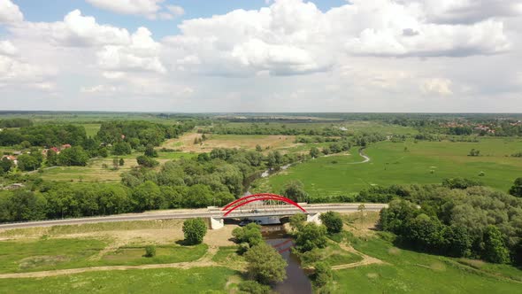 he new bridge in Chernyahovsk, Russia, view from a drone alt