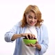 Cheerful Hungry Woman Eating Cherry Bowl with Hunger Berry Vitamin - VideoHive Item for Sale