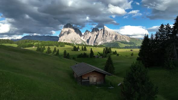 Evening on the Seiser Alm in the Dolomites mountains alt
