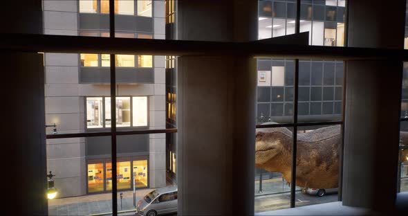 Tyrannosaurus Rex Walks Down a New York Street