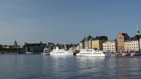 Ferry passing by in front of Gamla stan old town