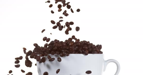 900146 Coffee Beans Falling into a Cup against White Background, Slow Motion 4K alt
