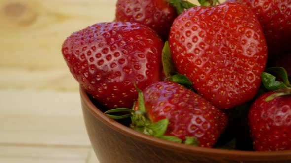 Ripe Strawberries in a Wooden Plate Panorama