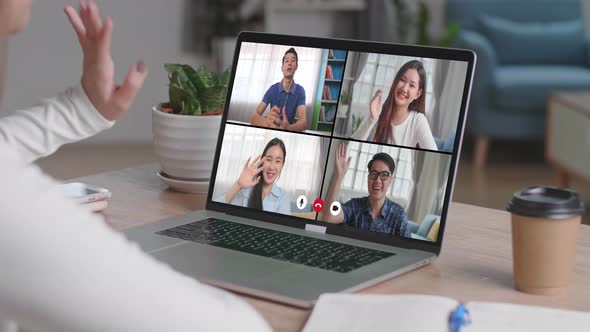 Woman Work At Home And Virtual Video Conference Meeting With Colleagues Business People alt