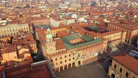 Aerial shot Palazzo d'Accursio, Italy, Bologna