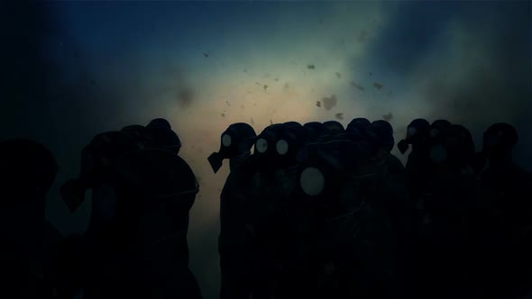 Chemical War Ambiance With Soldiers Wearing Gas Masks alt