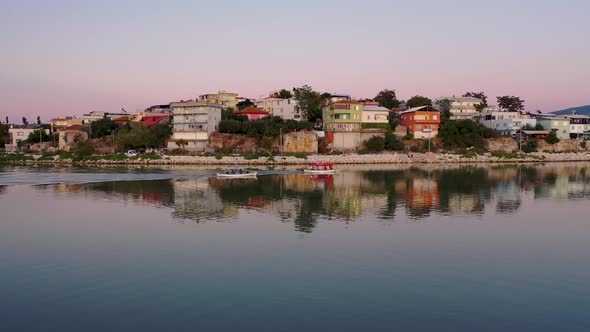 fishing boat on lake at sunset golyazi , bursa turkey 34 alt