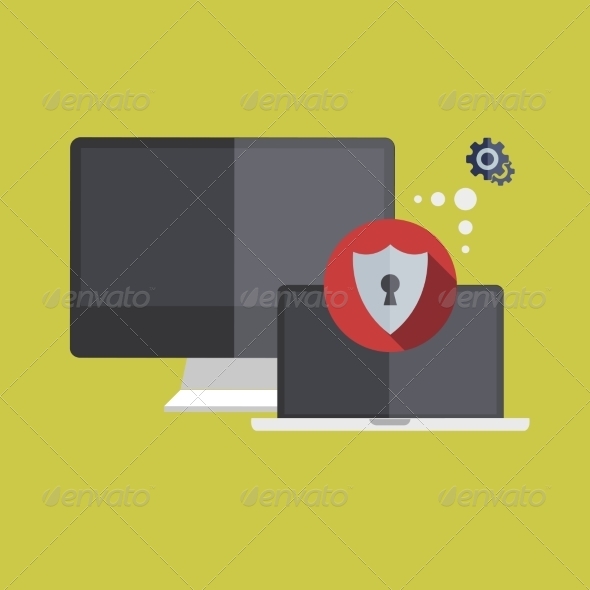 Flat Modern Icons on Sample Background - Computers Technology