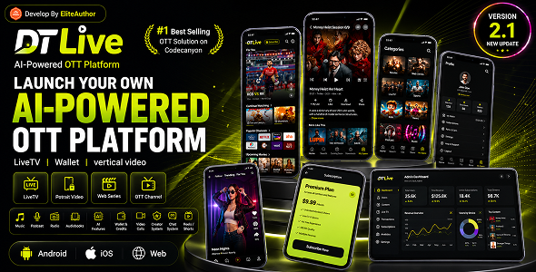 DTLive: Movie, TV Show, OTT, Live TV, Streaming Flutter App (Android, iOS, Web) with Admin Panel