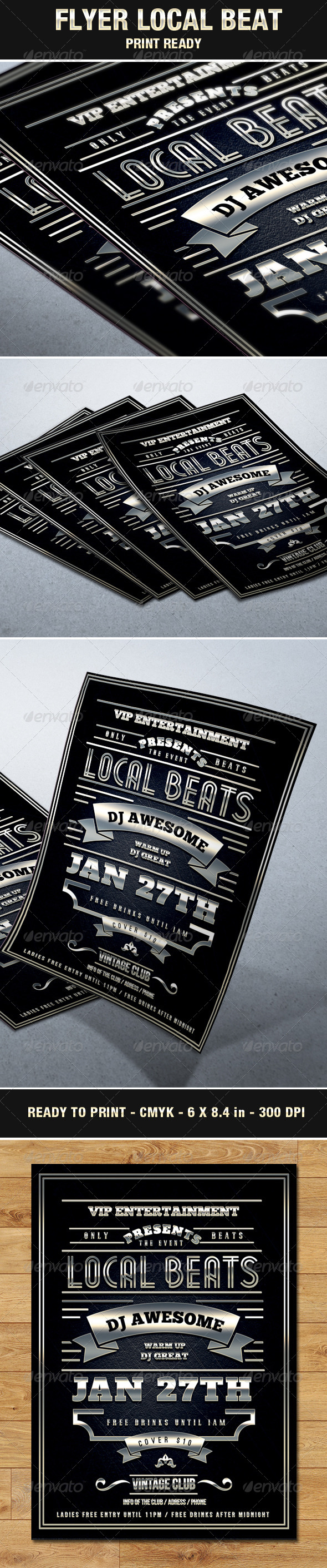 Vintage & Elegant Flyer Local Beats - Clubs & Parties Events