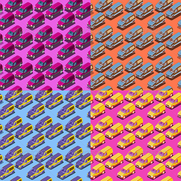 Four Seamless Isometric Car Patterns - Patterns Decorative