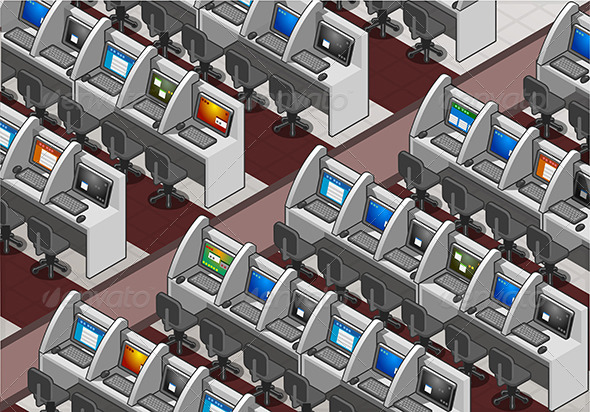 Isometric Call Center Office - Objects Vectors