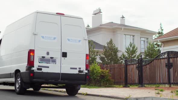 Courier Parking Mail Van and Taking out Package alt