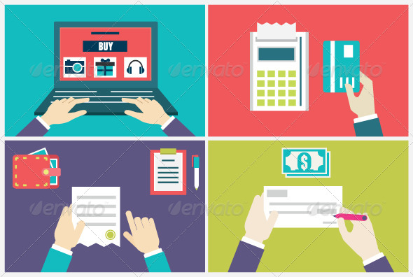 Flat Concept of Process Order and Delivery - Commercial / Shopping Conceptual