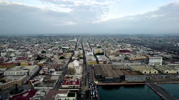 drone shot of the veracruz boardwalk at sunrise alt