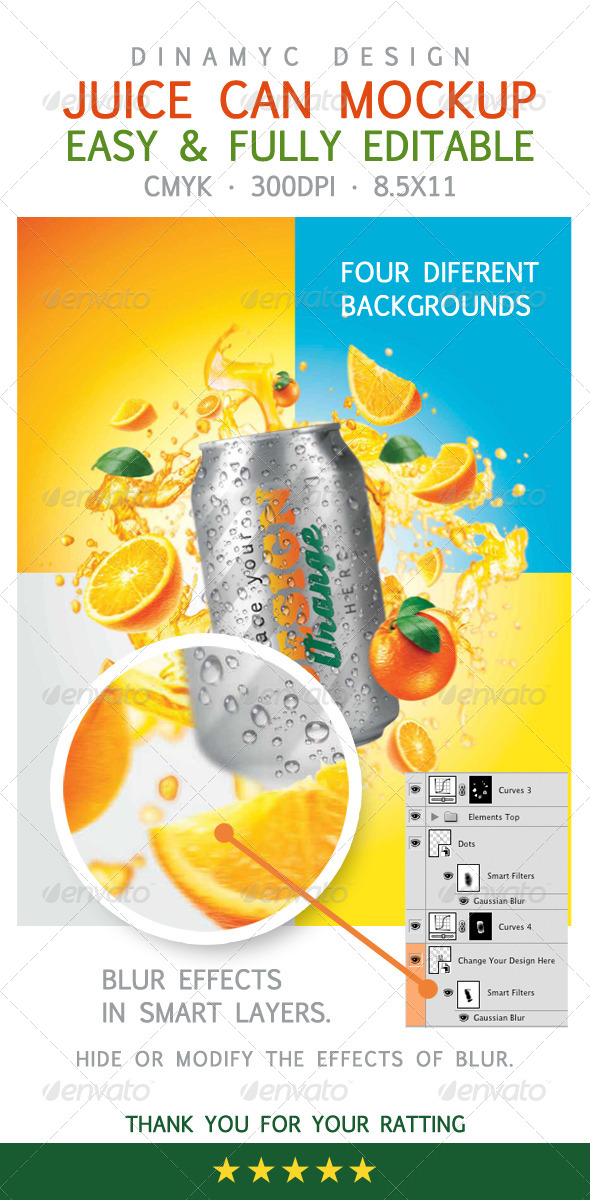 Design for Orange Juice with Mockup Tin Can - Food and Drink Packaging