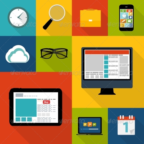 Modern Flat Icon Set for Web and Mobile Applications - Computers Technology