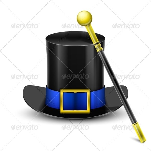 Black Top Hat with Wand - Miscellaneous Vectors